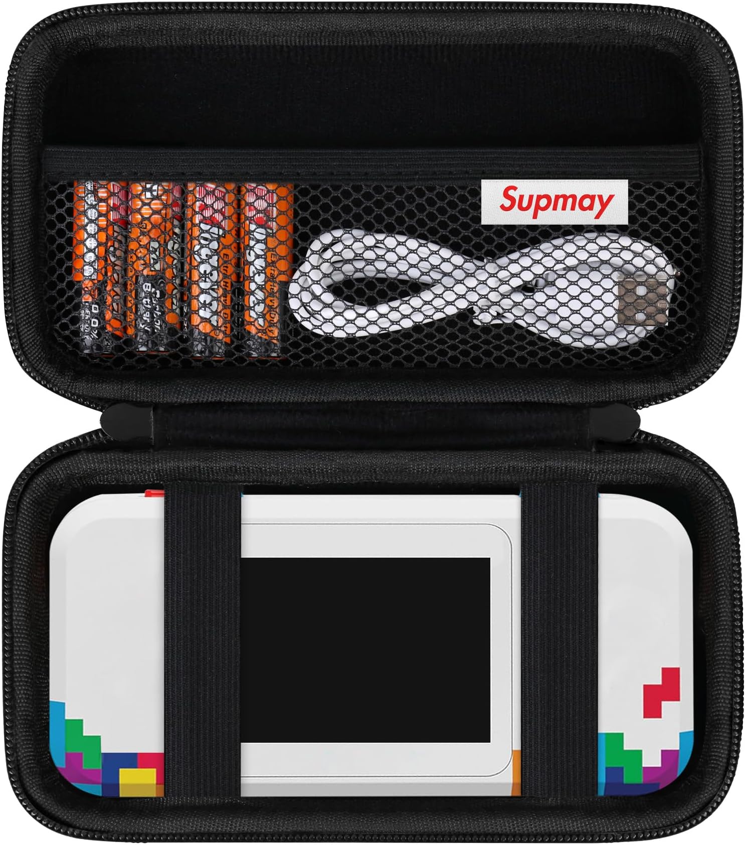 Hard Travel Case for My Arcade Atari Pocket Player Pro, Portable Video Game System Handheld Game Protection Case with Mesh Pocket for Batteries and USB-C Cable, Black