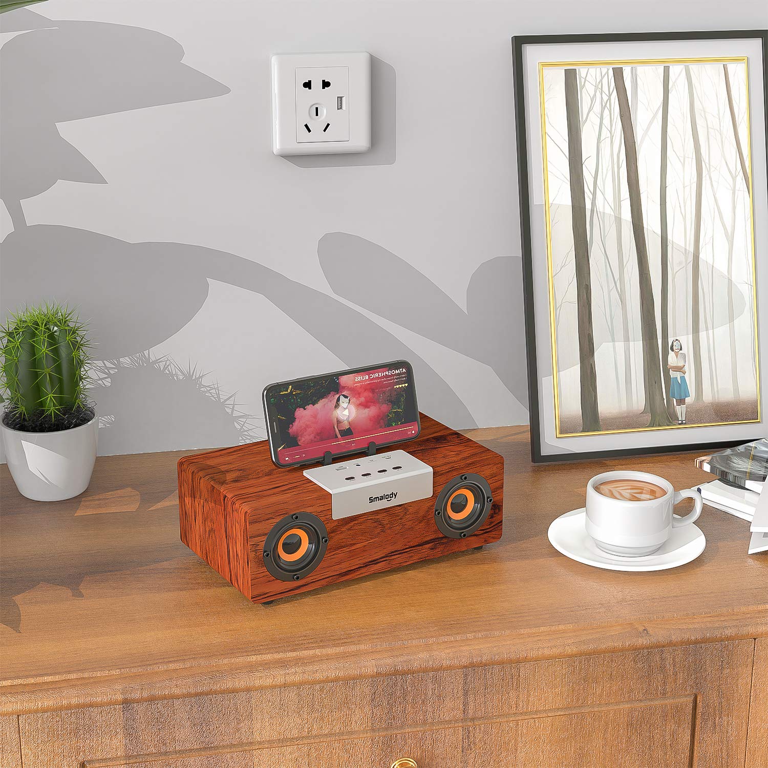 Smalody Haut-Parleur Bluetooth, Haut-parleurs Portables sans Fil en Bois