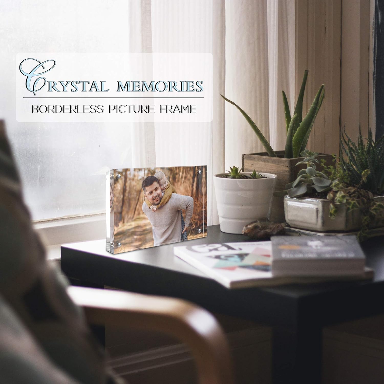 MIRA-K | Crystal Memories | Acrylic Picture Frame 6x8 with Magnetic Closure | Lucite Photo Frame for Tabletop | Decorative Display for Tickets, Postcards and Awards