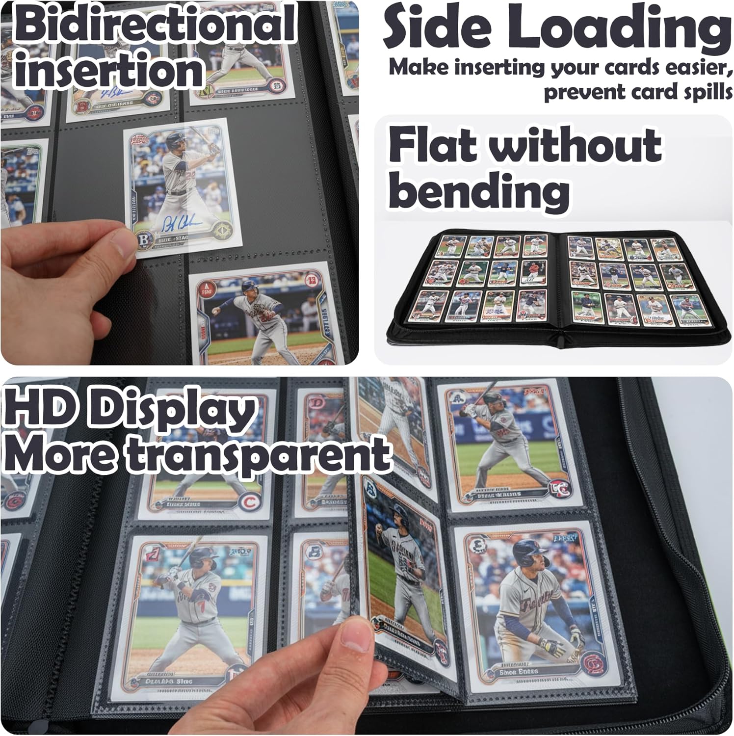Trading Card Binder, 12 Pockets Trading Card Binder Ringless Side Loading Trading Card Album Folder for TCG,MTG,Sports Cards(Black)