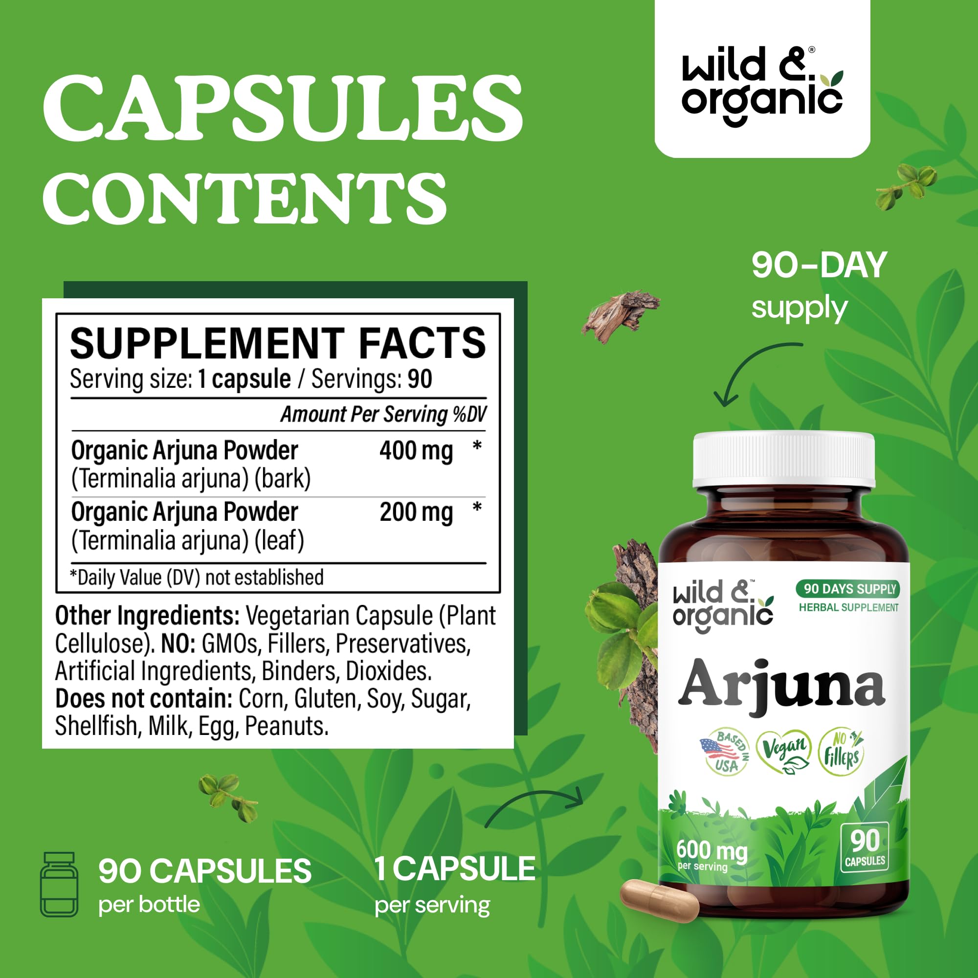 Wild & Organic Arjuna Bark Capsules - Antioxidant Support - 90 Count — Amazon image 3