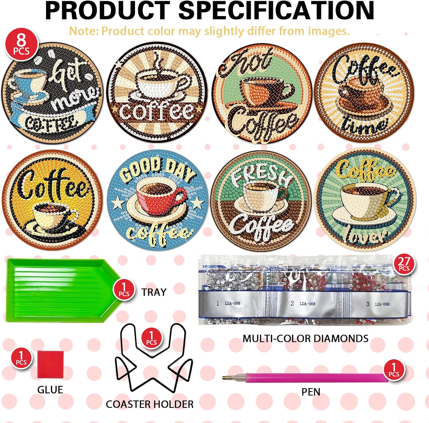 Paayna Coffee Bar Diamond Art Coasters with Holder Set of 8 image 3