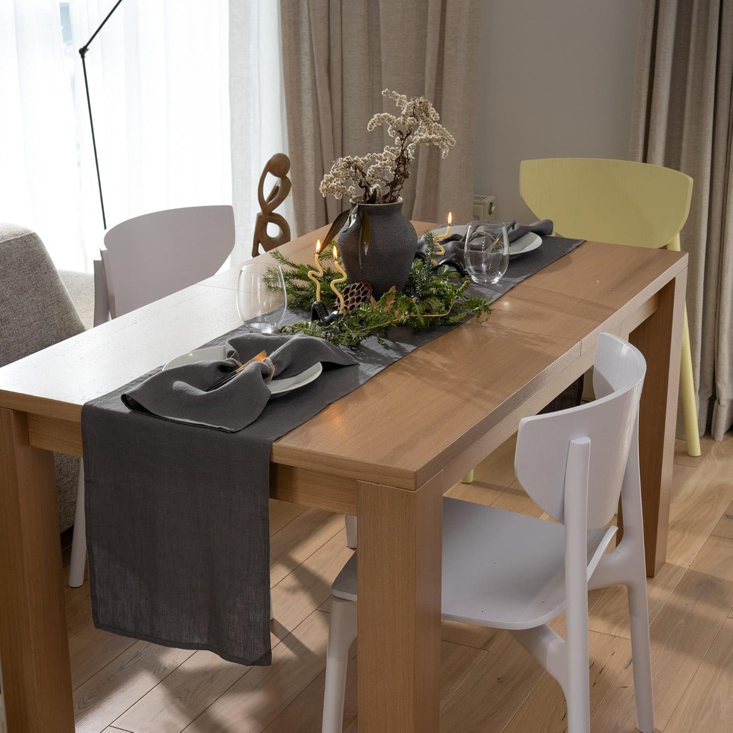 Linen Table Runner 90 inches Long - 100% Pure Linen Flax - Stonewashed European Linen Table Runner (Ash Grey, 14 x 90 Inch) - for Dining, Fall, Autumn, Thanksgiving