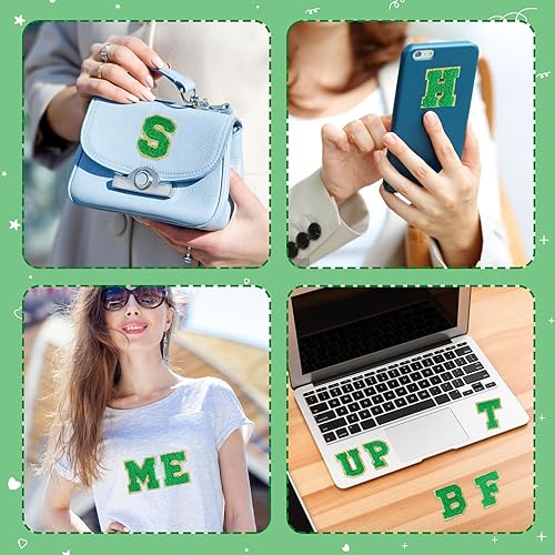 Miniatura 6 de Morcheiong 26 parches de letras de felpilla autoadhesivas de la A a la Z, letras de felpilla para ropa, tela, zapatos y bolsas (verde oscuro)
