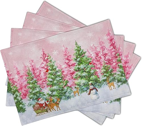 Miniatura 9 de Juego de 4 manteles individuales de acuarela con diseño de pájaros de invierno, diseño de copos de nieve para decoración de comedor en interiores y