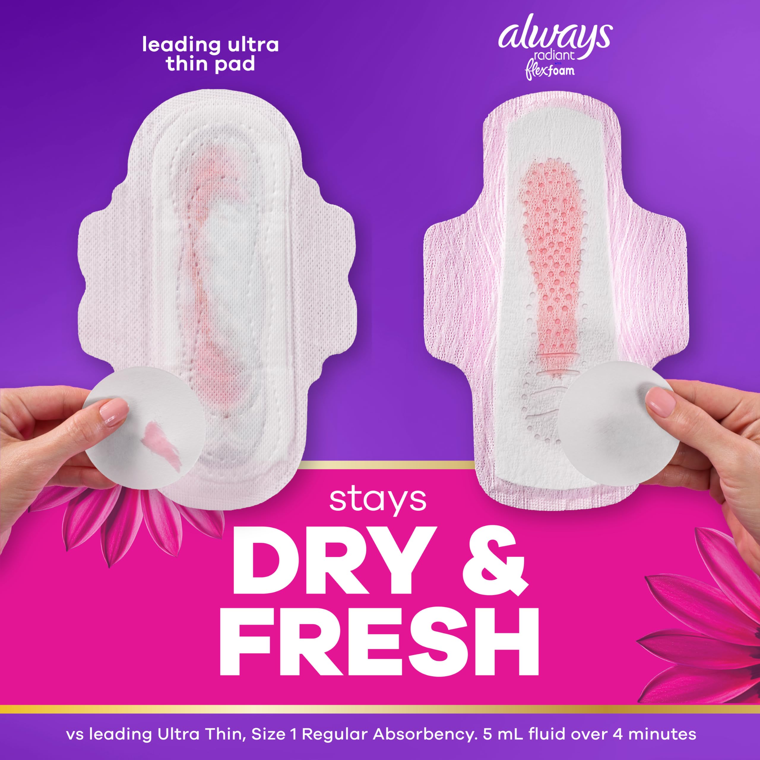 Always Radiant Pads, tamaño 4, absorción nocturna, perfumada, 28 unidades, el embalaje puede variar