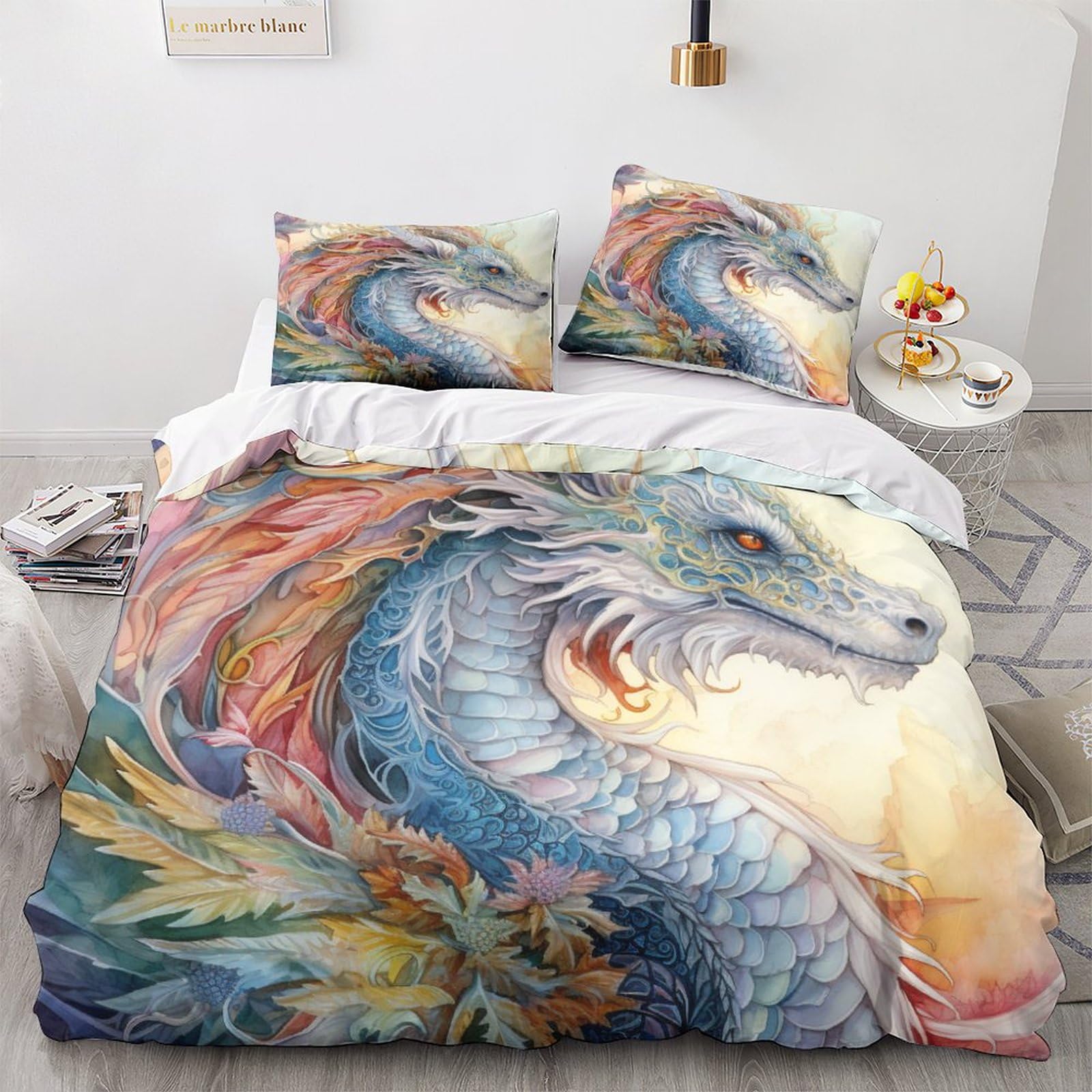 Opsrey Dragon-21 Dragon Luxe Comforter Cover Hidden Zipper Duvet Cover Set With Pillowcases Bedding Set Soft Microfiber Dragon King Quilt Cover Set Various Sizes For Kids Adults Double（200X200cm）