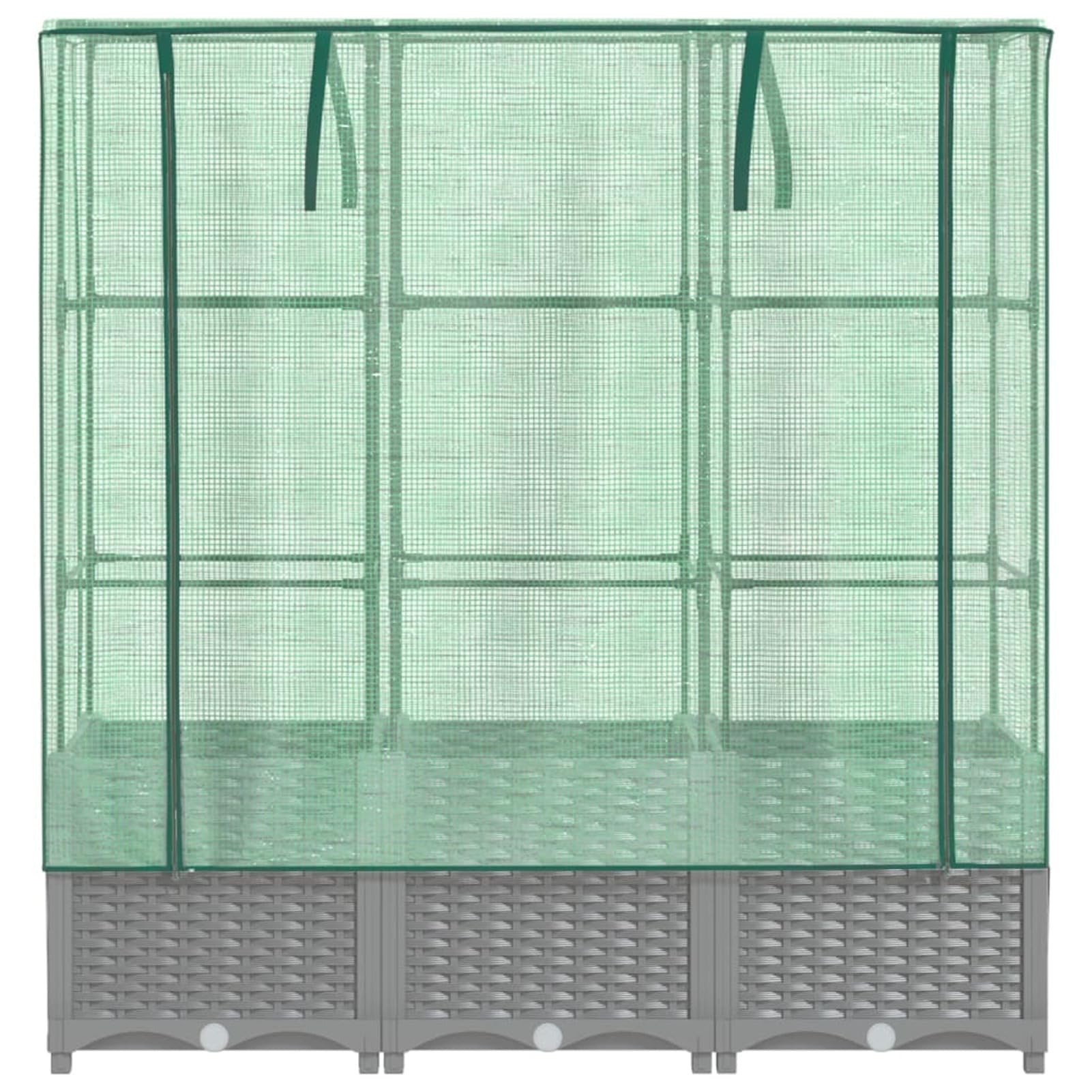 Homgoday Hochbeet mit Gewächshaus-Aufsatz Pflanzkasten Gemüsebeet Blumenbeet Blumenkasten Gartenbeet Pflanzbeet Frühbeet für Balkon Garten Terrasse Rattan-Optik 120x40x138 cm Hellgrau