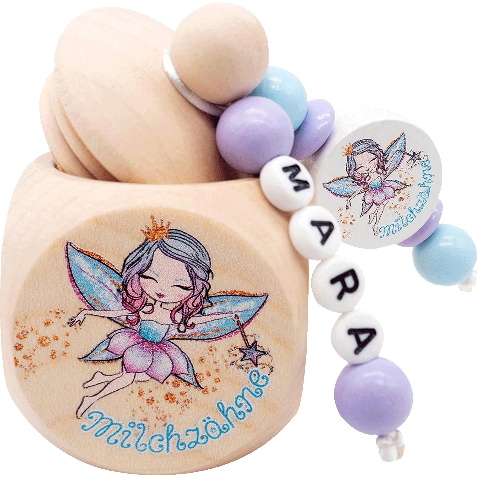 minipishop Zahndose Milchzähne Mädchen Motiv ZAHNFEE Milchzahndose personalisiert aus Holz als Geschenk der Zahnfee Aufbewahrung Milchzahn Zahnbox Baby