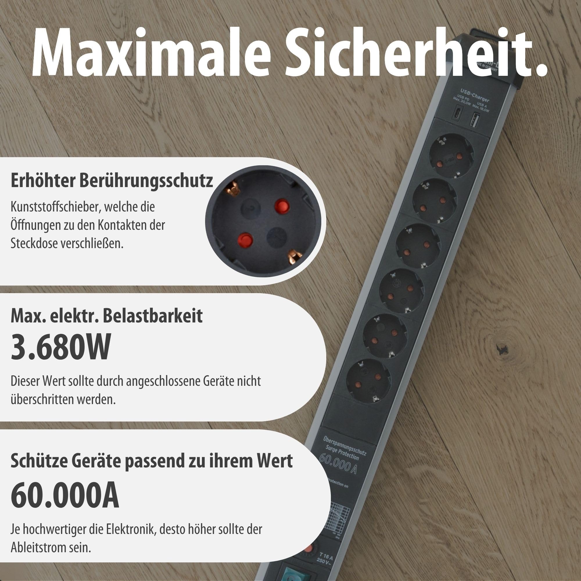 Brennenstuhl Premium-Protect-Line Steckdosenleiste 6-Fach mit USB C, 3m | Mit Überspannungsschutz, Mehrfachsteckdose mit Schalter,1x Charger Typ C PD und 1x USB-A, Made in Germany