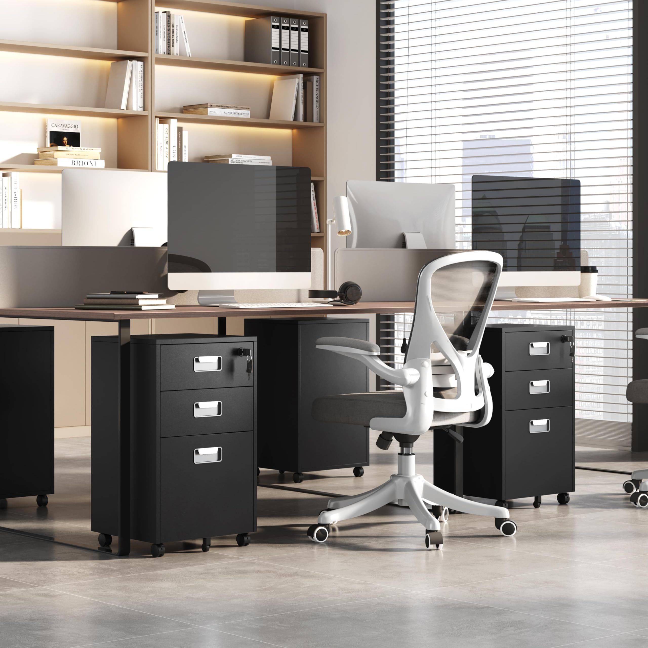 Yaheetech Armadietto con 3 cassetti e cartella sospesa, mobile per ufficio, studio, soggiorno, ufficio, colore nero
