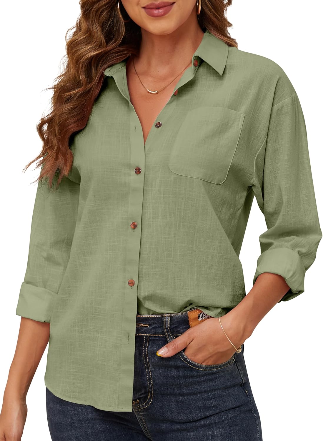 CUNLIN Women's Button Down Shirts Long Sleeve Cotton Summer Beach Wear for Women with Pocket - Image 3