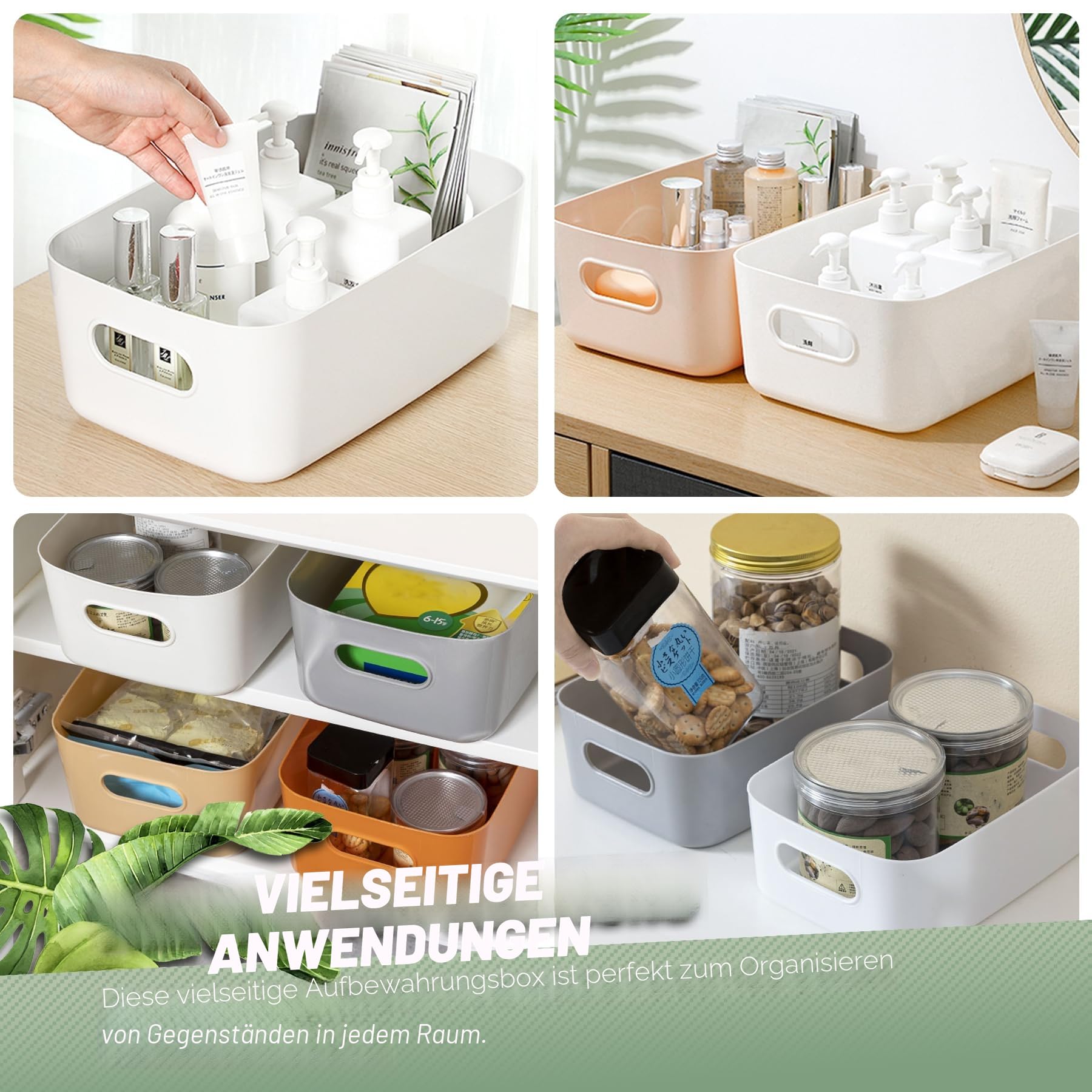 6 Stück Aufbewahrungsbox Kunststoff, Aufbewahrungsboxen mit Griffen, 6 Farben 3 Größen Aufbewahrungskorb Ordnungsbox für Regale,Schubladen,Büro,Bad,Spielzeug,Küche