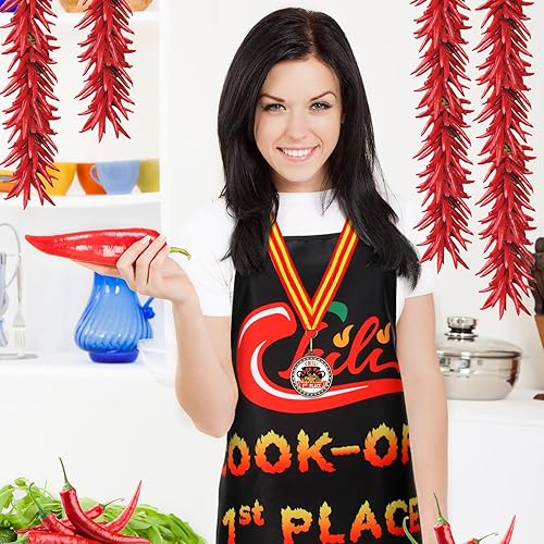 Miniatura 5 de Mepase Juego de 6 medallas de premio de Chili Cook off para cocinar, delantal de chile para cocinar, 1º, 2º, 3er premio, juego de 3 medallas para
