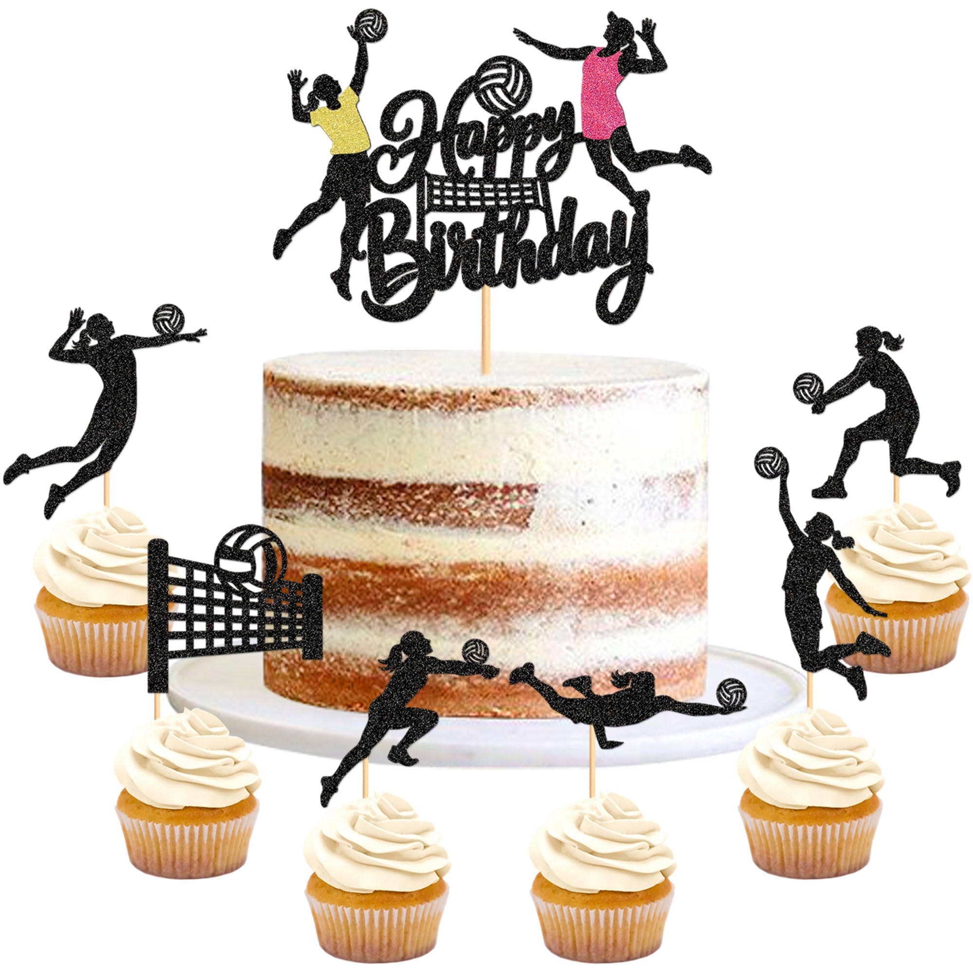 Blumomon 25Pcs Volleyball Cake Topper Girls Playing Volleyball CupCake Topper Picks Ball Sport Theme For Girls Volleyball Club Party Volleyball Enthusiasts Cake Decorations
