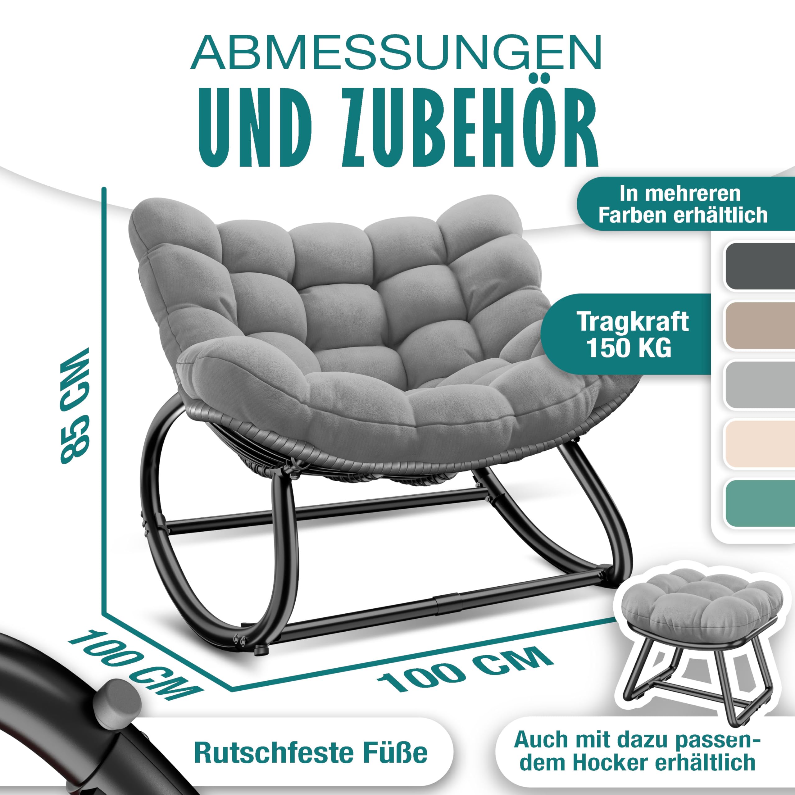 KESSER Sedia a dondolo per interni ed esterni, ergonomica, carico massimo di 120 kg, con piedini antiscivolo, resistente alle intemperie