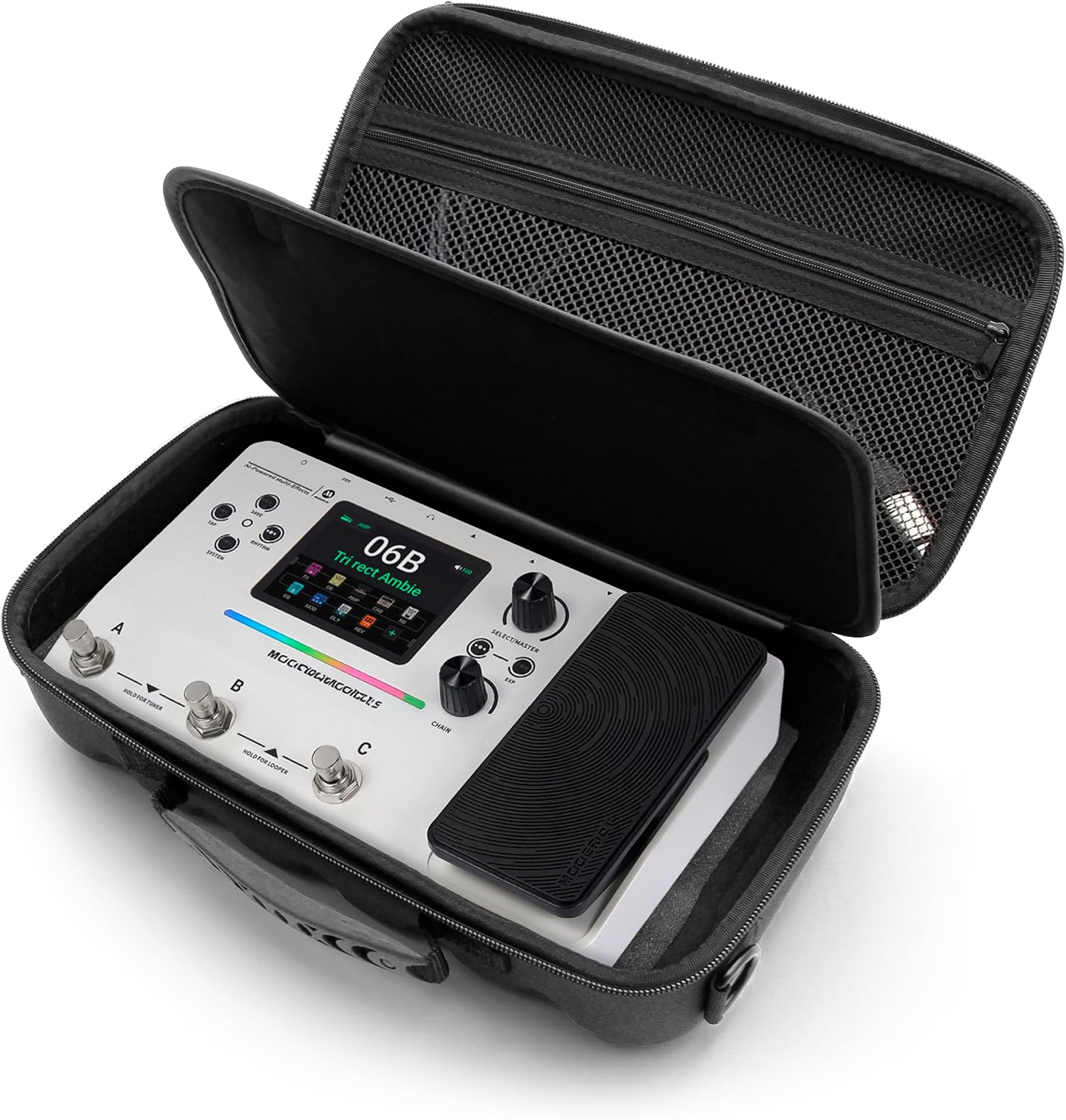 CASEMATIX Carrying Case Compatible with MOOER GE100Pro Li Guitar Multi Effects Pedal - Hard Shell Travel Case with Handle, Shoulder Strap, Accessory Pocket and Divider for Guitar Gear Storage