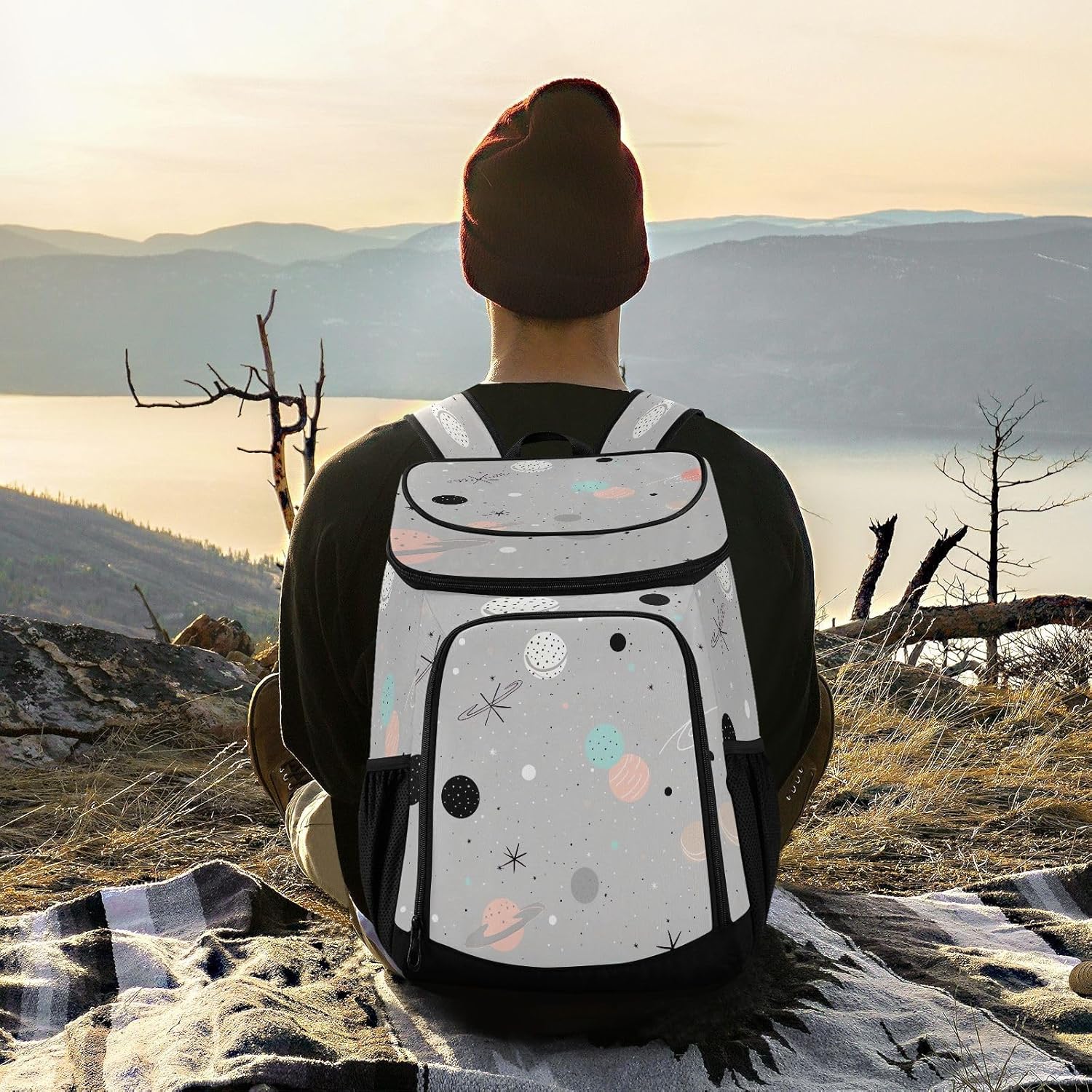 Planets Cooler Backpack 36 Cans Leakproof Waterproof Backpack Cooler Bag Beach Accessories Travel Camping Fishing Backpack for Women Men