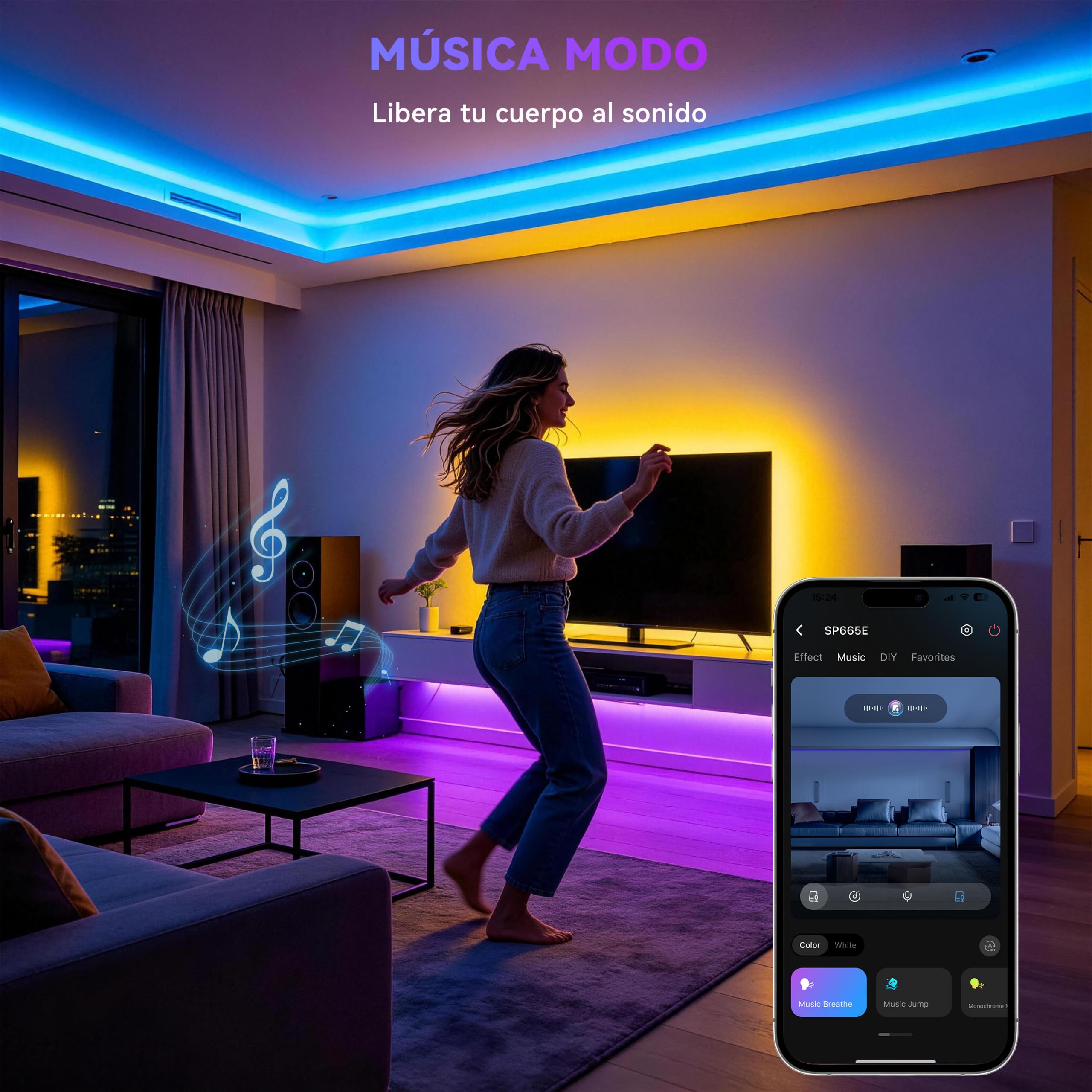 OULARA Smart RGBCCT COB Tira LED de 6m,Regulable RGB+Blanca Cálida/Fría 2700K-6500K,24V kit de Tira LED con Control APP/Mando RF y Fuente,Control por Grupos y Modo Musical para Decoración Casera DIY.