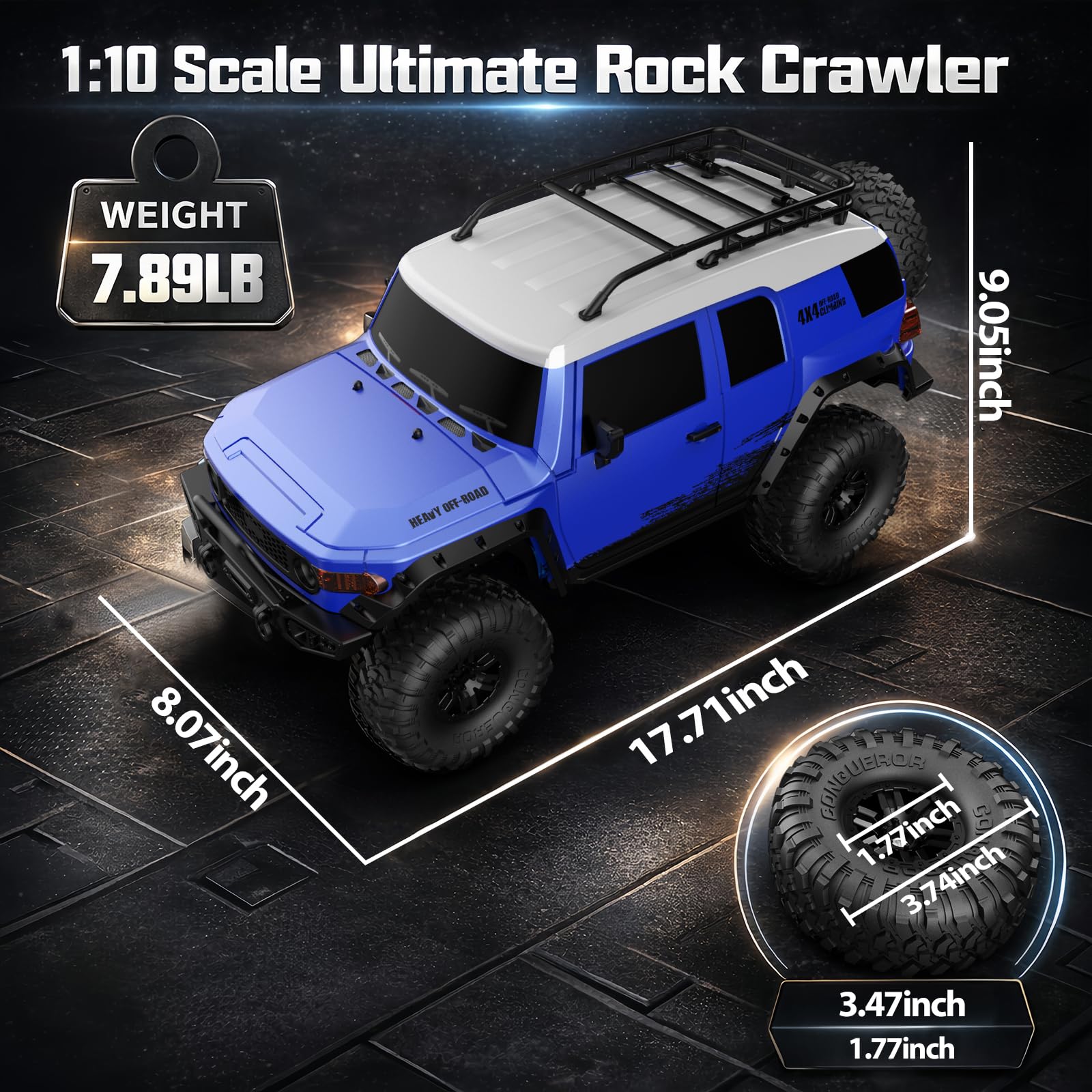 RC Cars RC Crawler 1/10 Scale RTR Remote Control Car 4WD 2.4GHz Brushed Offroad Racing Hobby Grade Model Vehicle with LED Lights 2Pcs Battery Toy for Kids and Adults