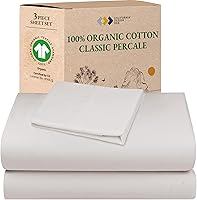 Vista 41 de California Design Den Juego de 2 sábanas individuales - 100% algodón orgánico, sensación de percal crujiente y transpirable, sábanas blancas
