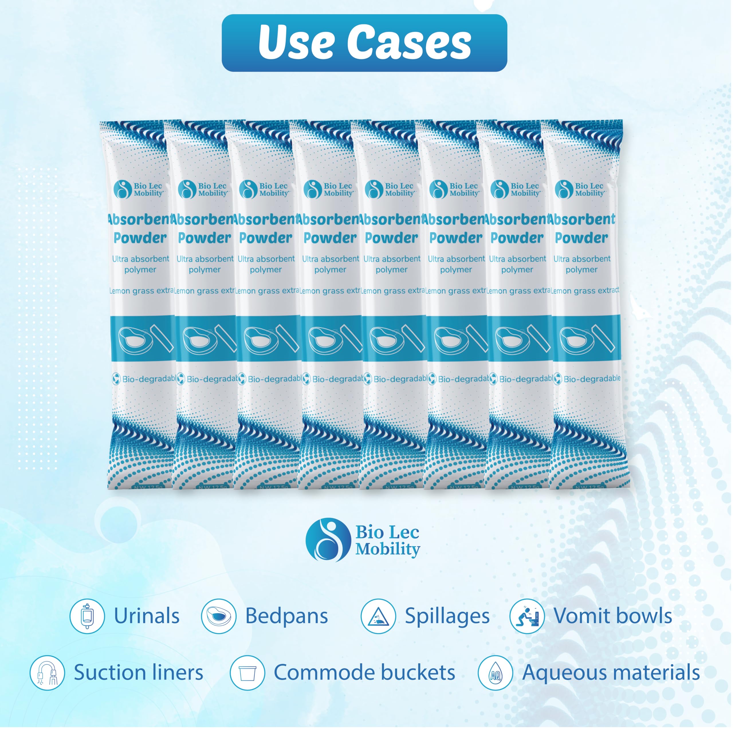 Ultra Absorbent Powder Pouches | Swift Absorption for Urinal Bottles, Bedpans, Commode Buckets and Sharps Containers, Vomit Bowls & Spill Clean Up | Lemon Scented 24pcs