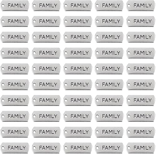 Framendino, Pandahall - Paquete de 50 dijes familiares de plata antigua tibetana rectangular con dije de palabra para collar de mensaje, dijes,