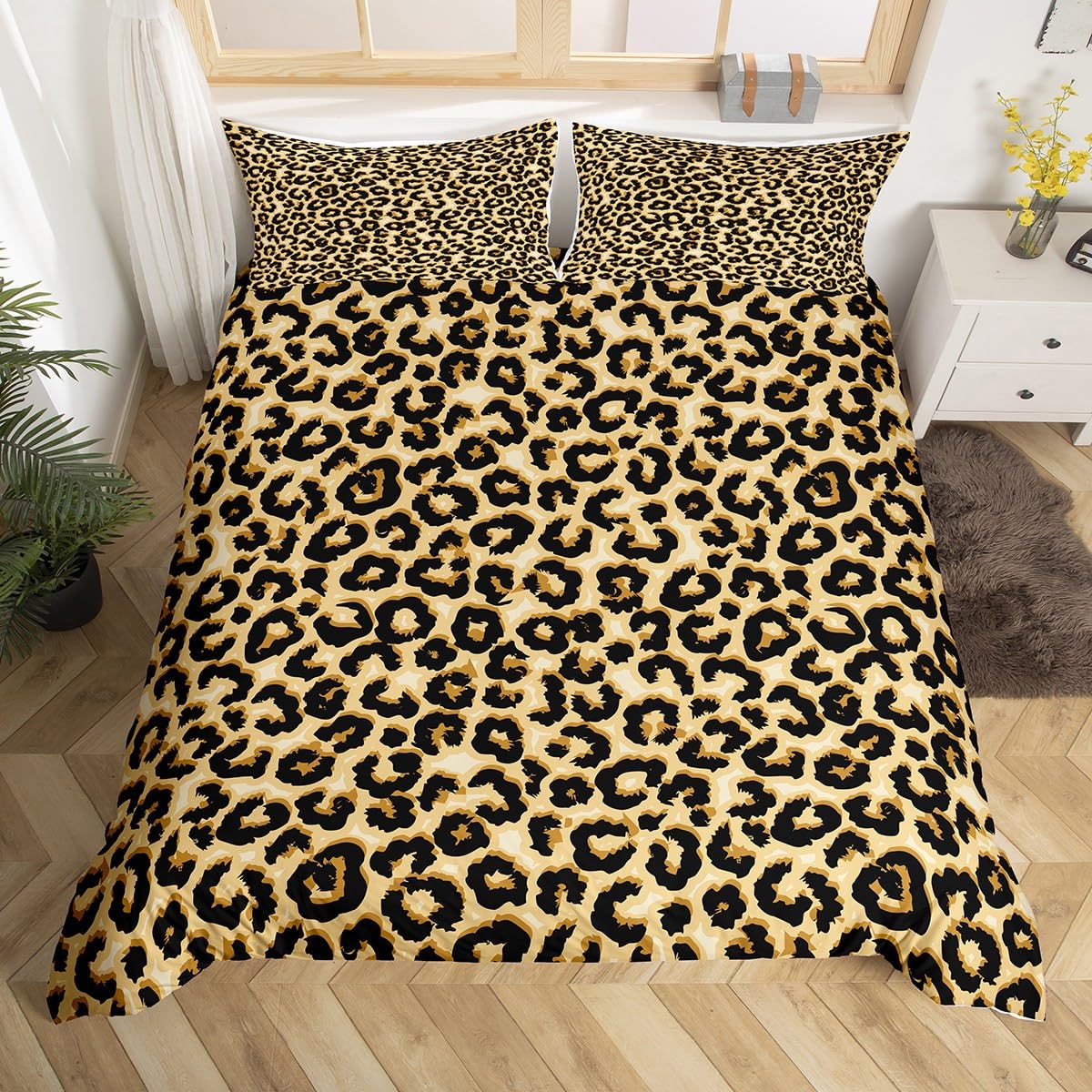 Leopard Print Comforter Cover Set Wild Style Duvet Cover for Kids Boys Girls Teens Modern Luxury Soft Breathable Microfiber Bedding Set Decor 2Pcs Quilt Cover With 1 Pillowcase Junior/Cot Bed