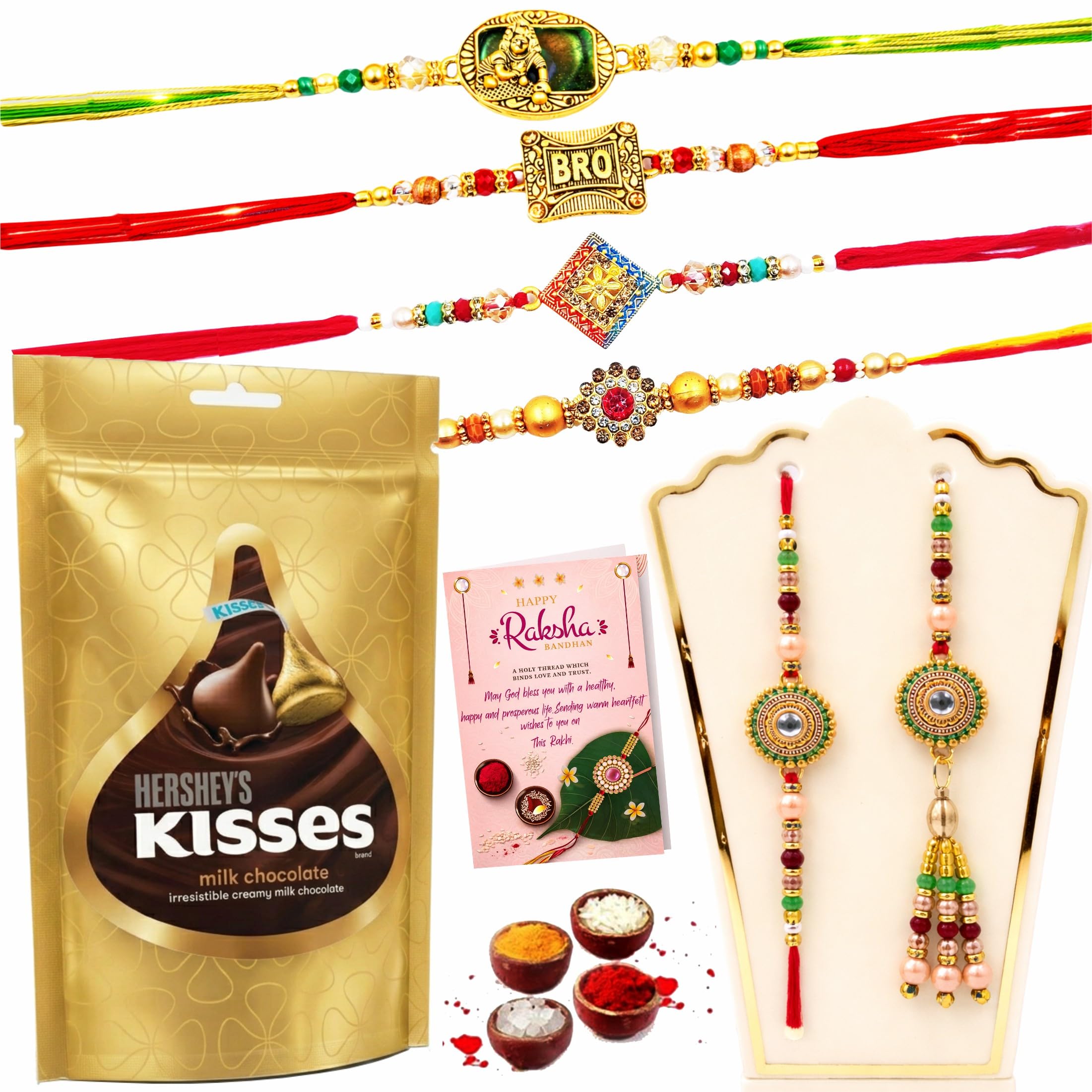 Rakhi for Brother and Bhabhi-Premium Rakhi Set of 6 with Chocolate Gift Box with Lumba Set for Bhaiya, Sister in Law-Premium Rakshabandhan Gift Combo Pack for Little or Elder Brother with Roli,Chawal-image-24