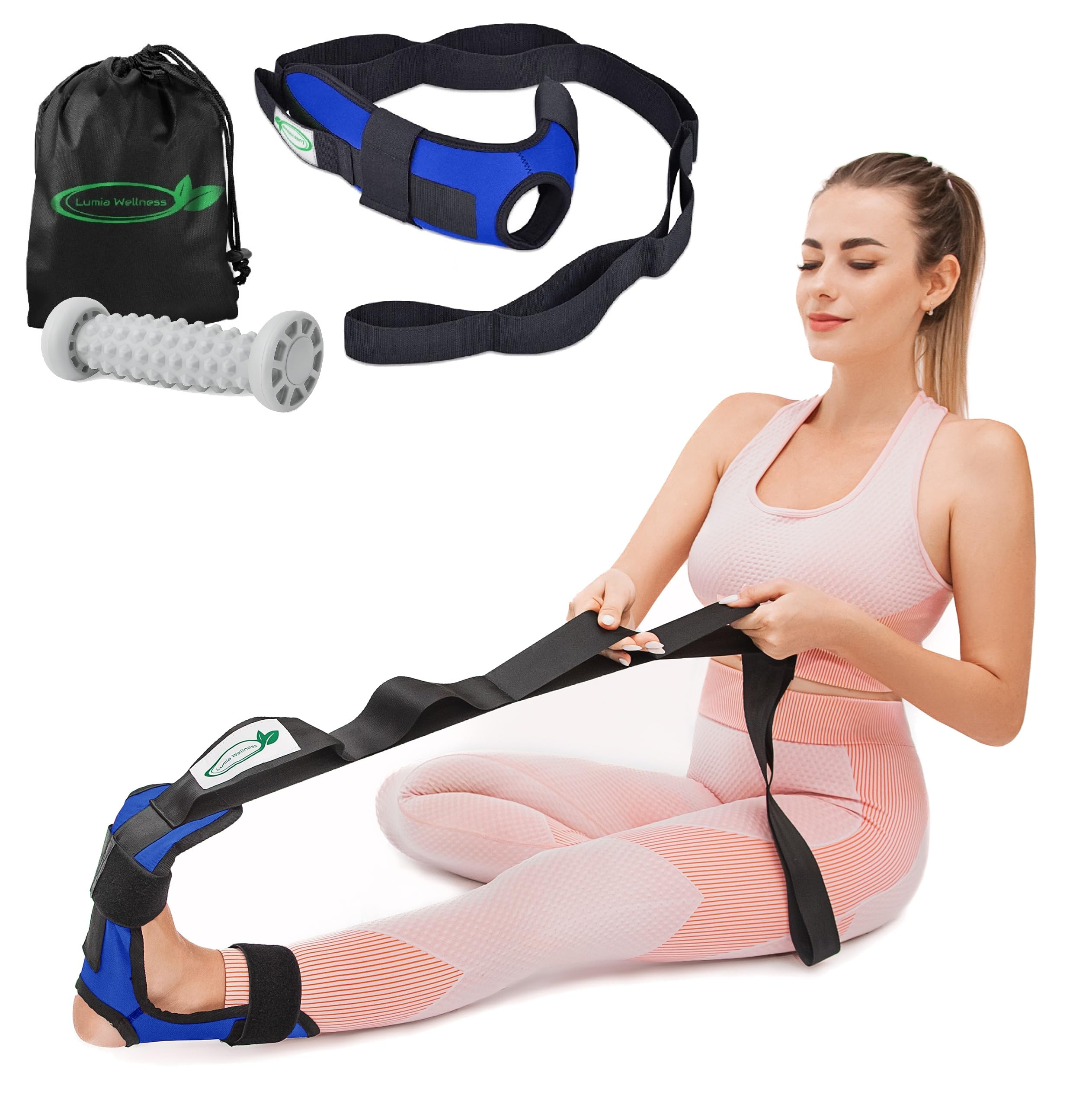 Lumia Wellness Foot and Leg Stretcher Kit - for Plantar Fasciitis, Achilles Tendon, Hamstring, Calf, Quad - Carrying Bag Included