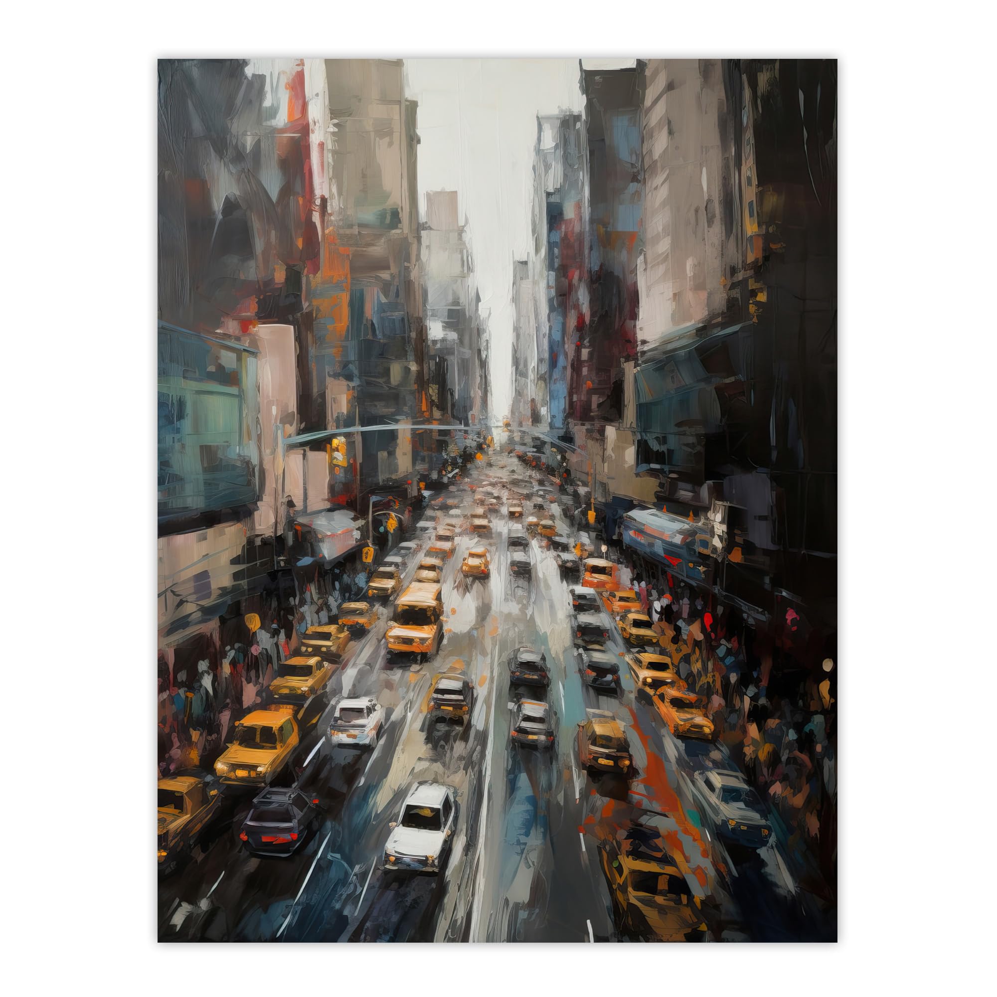 Artery8 NYC New York Rush Hour Traffic Acrylic Painting 5th Avenue Yellow Cabs Extra Large XL Wall Art Poster Print