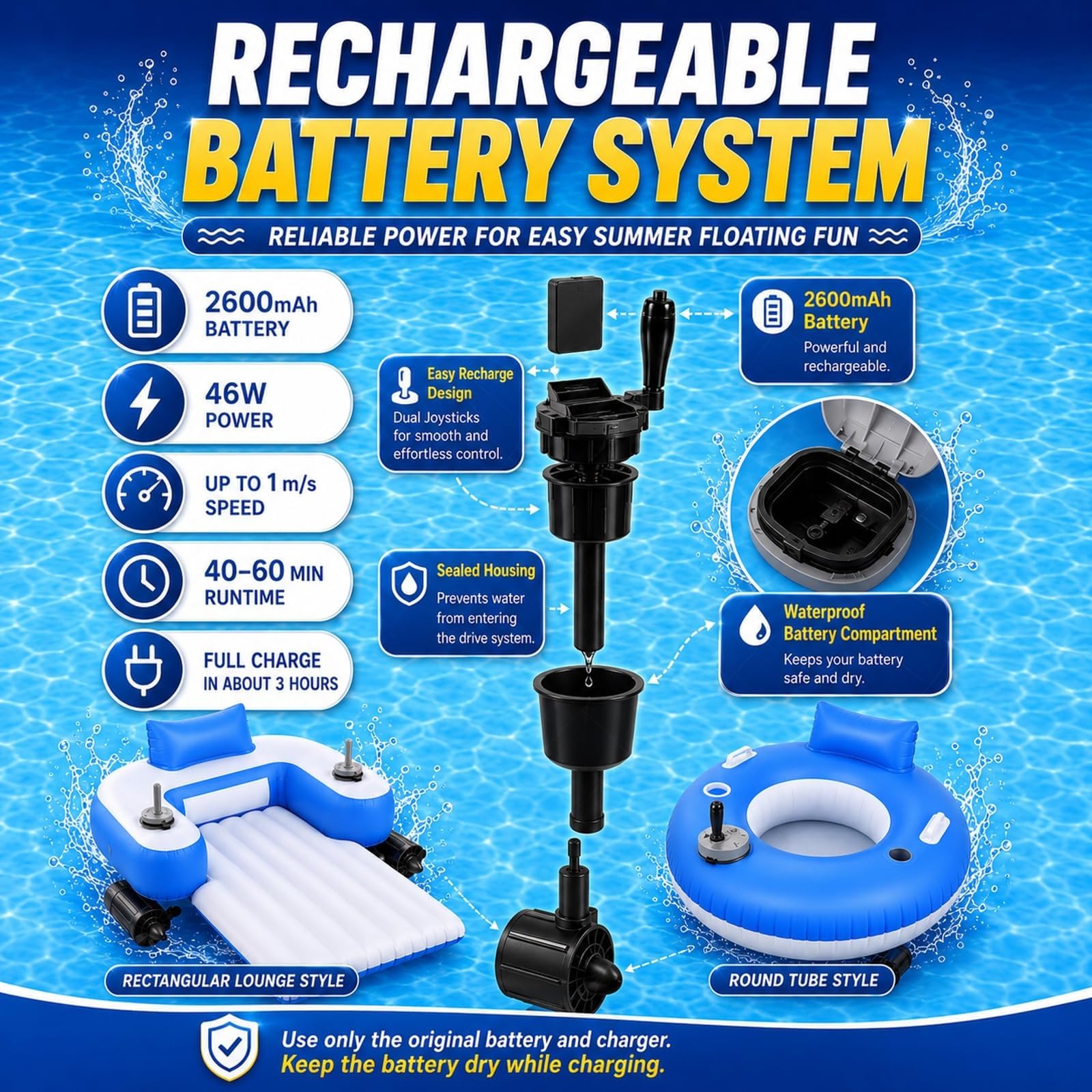 Chaise longue de piscine électrique, flotteur gonflable rechargeable