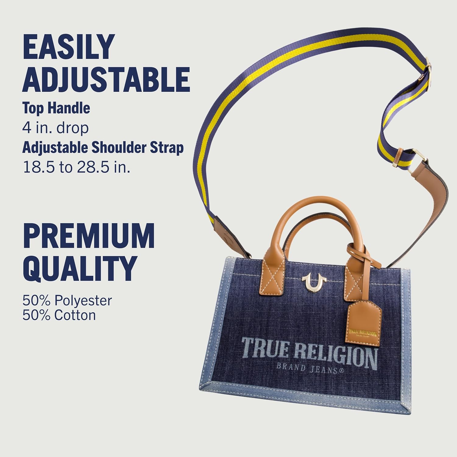 True Religion Women's Tote Bag, Medium Travel Purse Handbag with Adjustable Shoulder Strap and Horseshoe Logo - Image 5