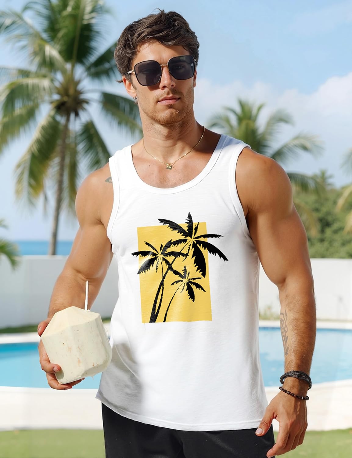 Men Tank Top Beach Summer Hawaii Vacation Plam Tree Graphic Workout Muscle Sleeveless Shirts for Men - Image 4