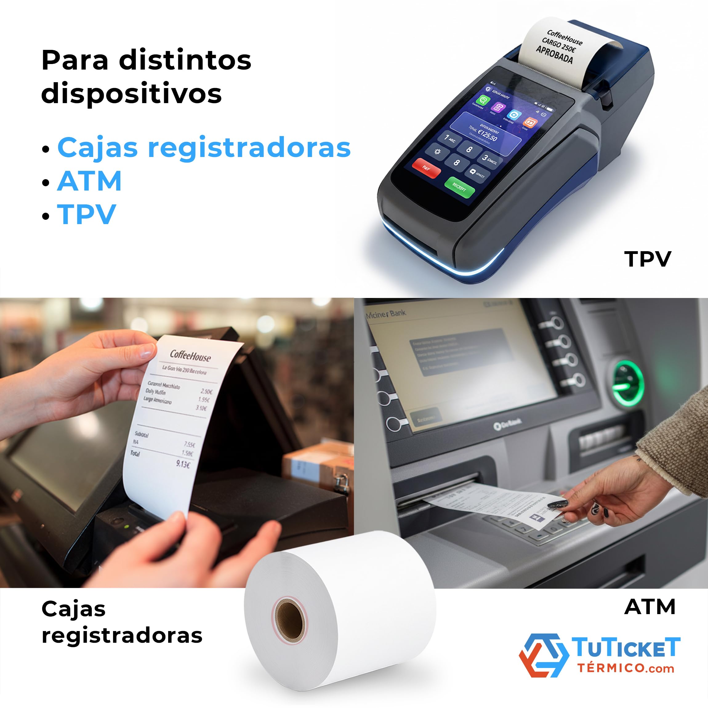 Rollo de Papel Térmico 80x60x12 mm (60 uds) para Impresora Térmica de Ticket y Comanda, Caja Registradora y demás TPV. Sin Bisphenol A