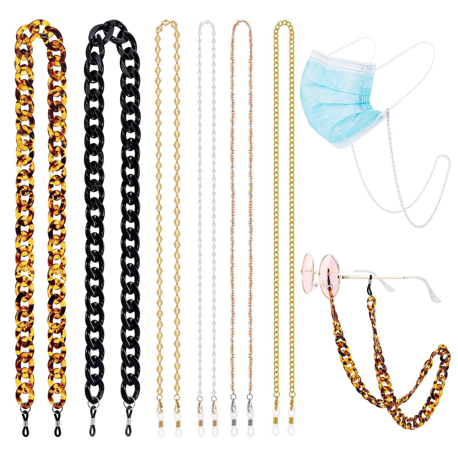 Hifot 6 Piezas Cordones para Gafas para Mujer, Cadenas de Gafas de Abalorios, Antideslizante Cadenas Gafas Lectura para Hombre Niño