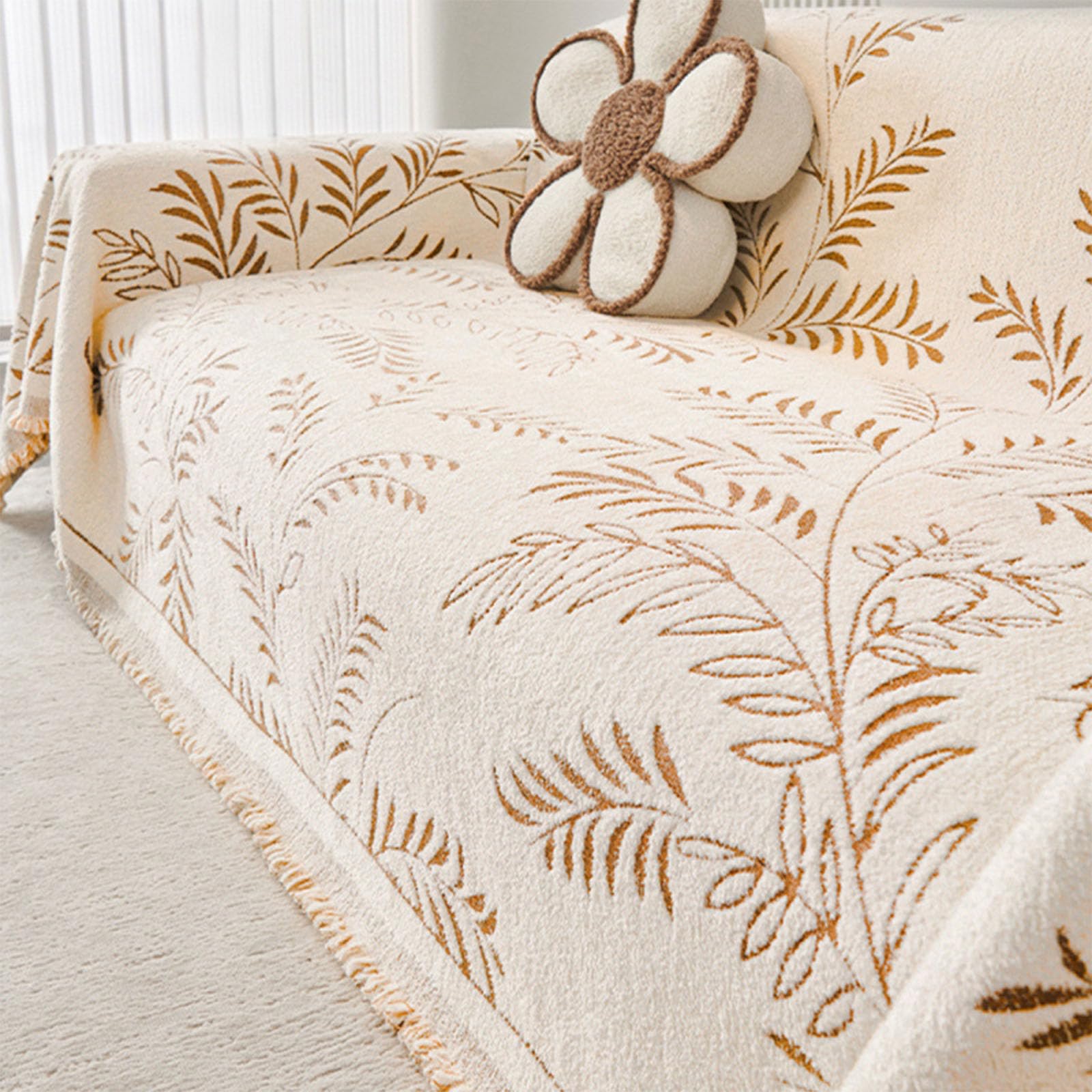 Couverture en peluche imprimée 180x180 cm avec pompons pour canapé
