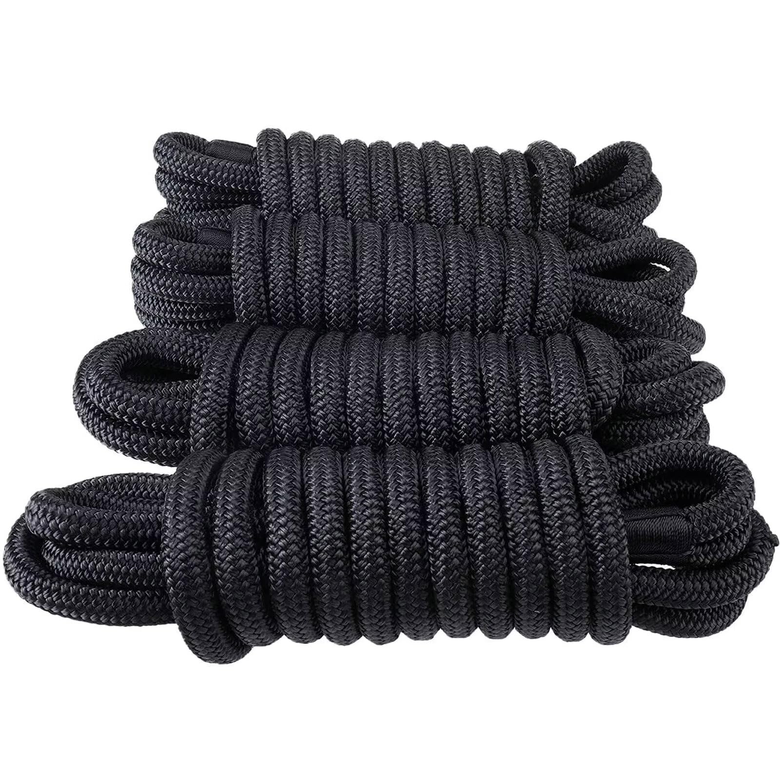 BOOMSTART Lot de 4 cordes d'amarrage pour bateau - 12 mm - Avec œillet en nylon - Double tresse - Diamètre : 12 mm - Longueur : 6,1 m - Œillet : 30,48 cm - Charge de rupture : 2240 kg - Noir