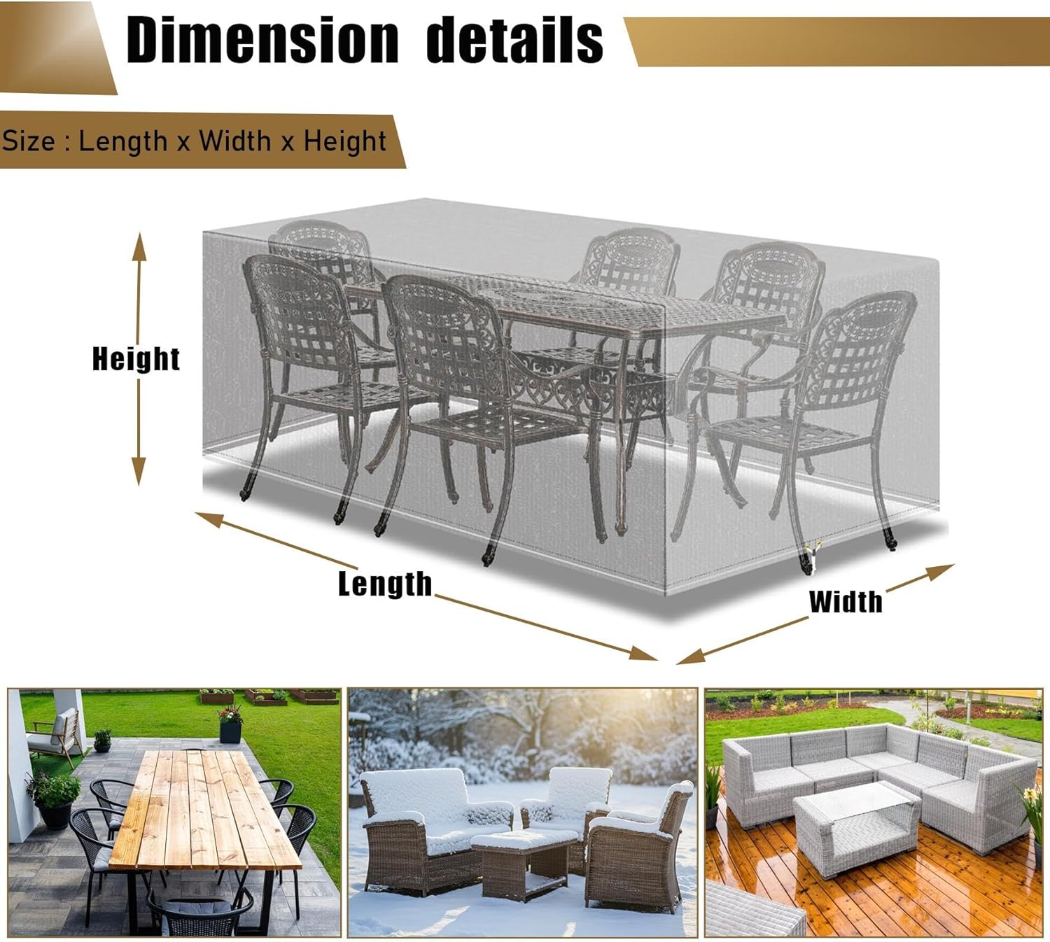 Garden Furniture Covers Waterproof Patio Table Covers, 355x270x75cm/LxWxH Large Outdoor Furniture Set Cover, Windproof Snowproof 420D Oxford Rattan Sofa Set Covers Black