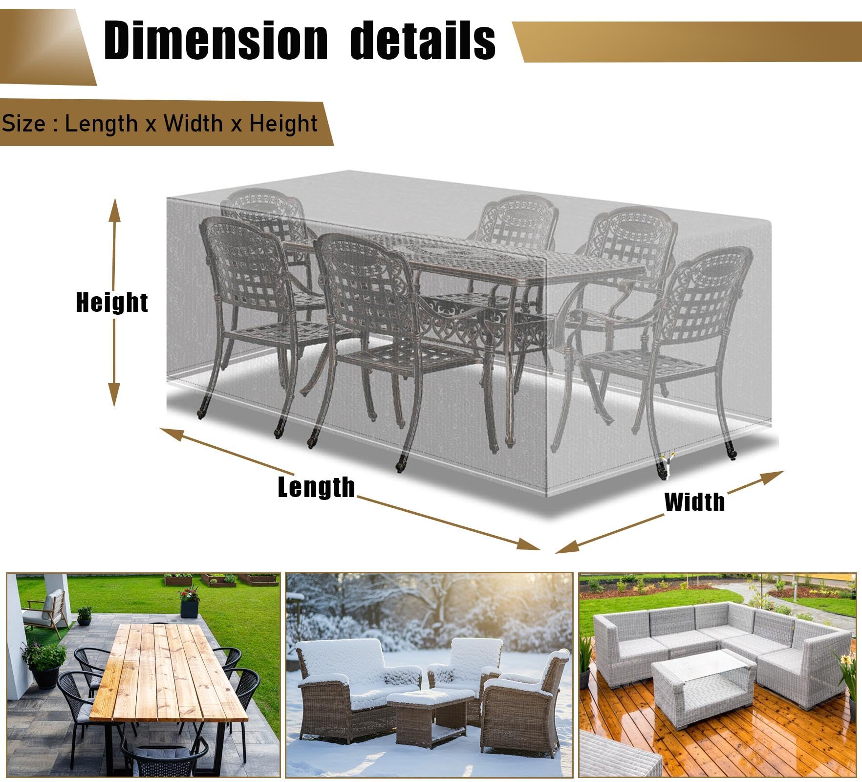 HNKDKJ Fundas para Muebles de Jardín Impermeables 370x350x105cm/LxWxH Rectangular Funda Protectora para Muebles Jardin Cuadrada Fundas Protectoras para Muebles de Jardin Fundas para Mesas de Jardín