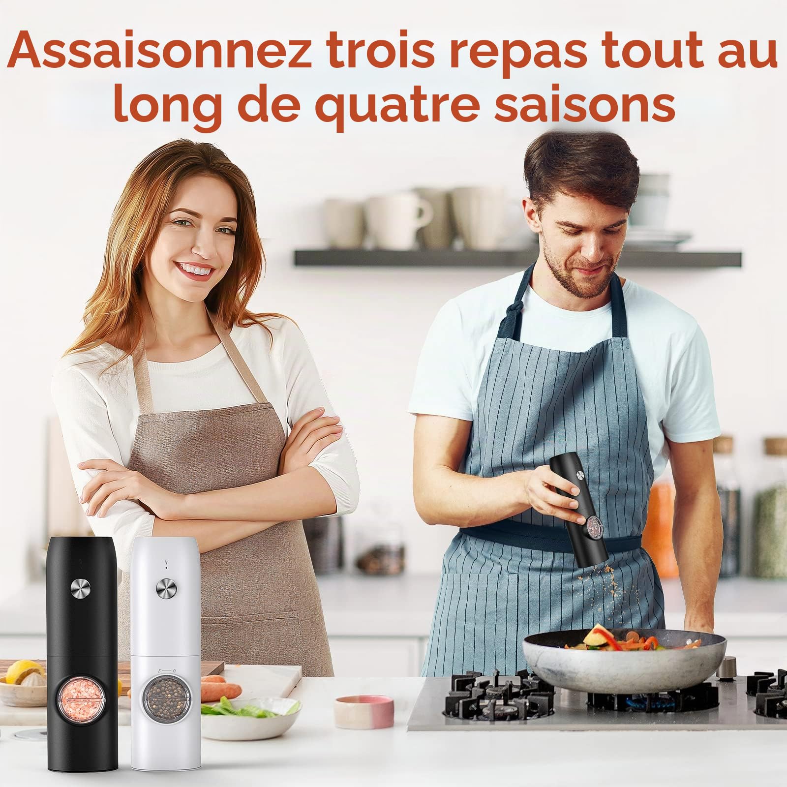 Moulin à Poivre et Salières Electrique Rechargeable (2 Pièces) - LED, Opération à Une Main, Idéal Pour La Cuisine, Le Restaurant, Le Barbecue, Le Camping