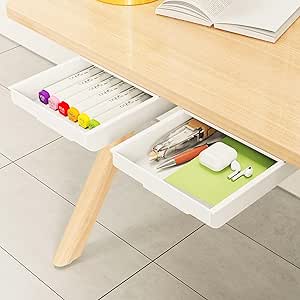 Amazon.com: LEMESO 2 Packs Under Desk Drawer Organizer Plastic Desk ...