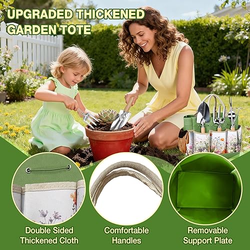 Miniatura 5 de Juego de herramientas de jardinería para mujer, 29 piezas, juego de herramientas de mano de jardín resistentes con bolsa floral a prueba de óxido,
