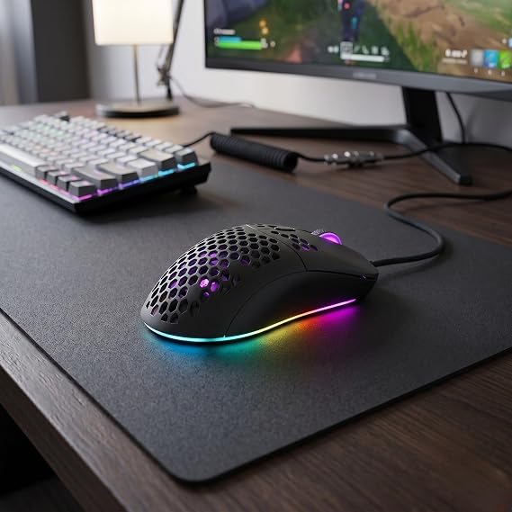 Kablolu RGB Gaming Mouse, 12800 DPI, 69g Ultra Hafif, Petek Gövde, 5 Milyon Tıklama Ömürlü, Instant 825 Optik Sensör, Örgü Kablolu Oyuncu Mouse MO-18 (Siyah)