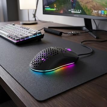 Kablolu RGB Gaming Mouse, 12800 DPI, 69g Ultra Hafif, Petek Gövde, 5 Milyon Tıklama Ömürlü, Instant 825 Optik Sensör, Örgü Kablolu Oyuncu Mouse MO-18 (Siyah)