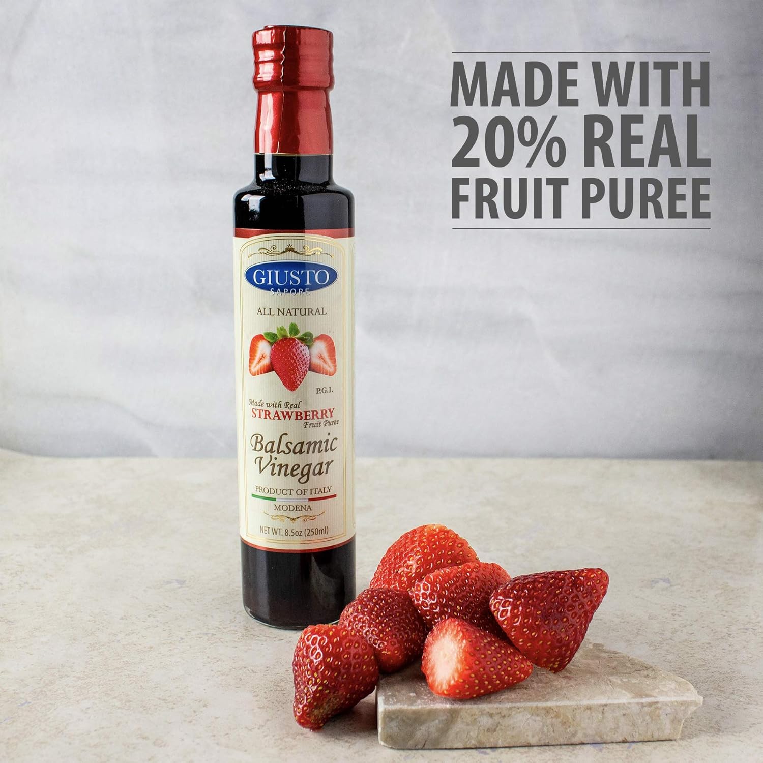 Giusto Sapore All Natural Balsamic Vinegar of Modena P.G.I - Made with Real Fruit Puree - Imported from Italy and Family Owned - 8.5oz each - 5 Bottle Gift Pack