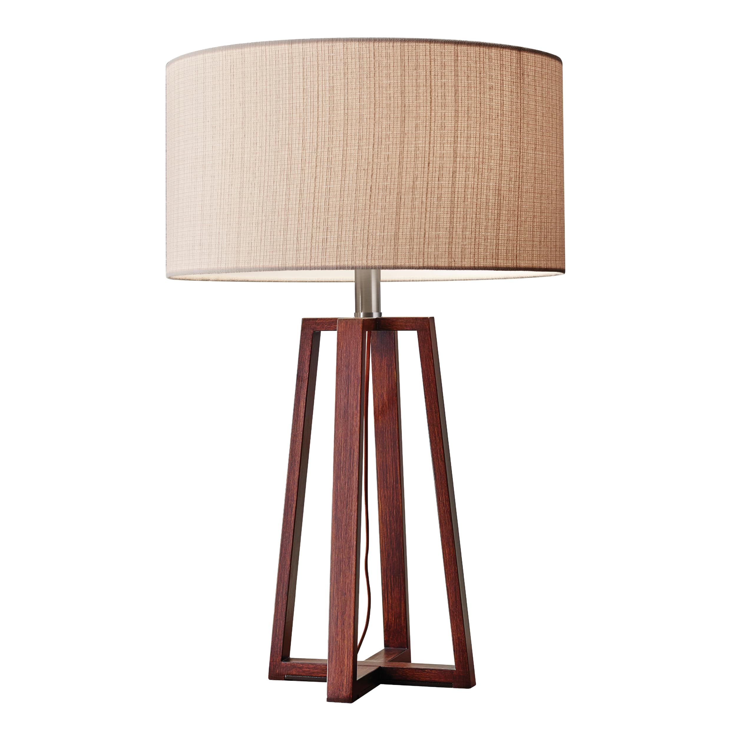 Adesso Quinn Table Lamp - Walnut Birch Wood & Natural Linen Shade