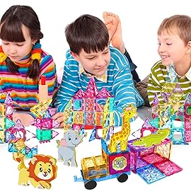 Jasonwell Magnetic Tiles Kids Magnetic Blocks 110PCS Building Sets 3D Magnet Toys Preschool Educational Construction STEM Toy Christmas Birthday Gifts for Toddlers Boys Girls 3 4 5 6 7 8 9 + Year Old