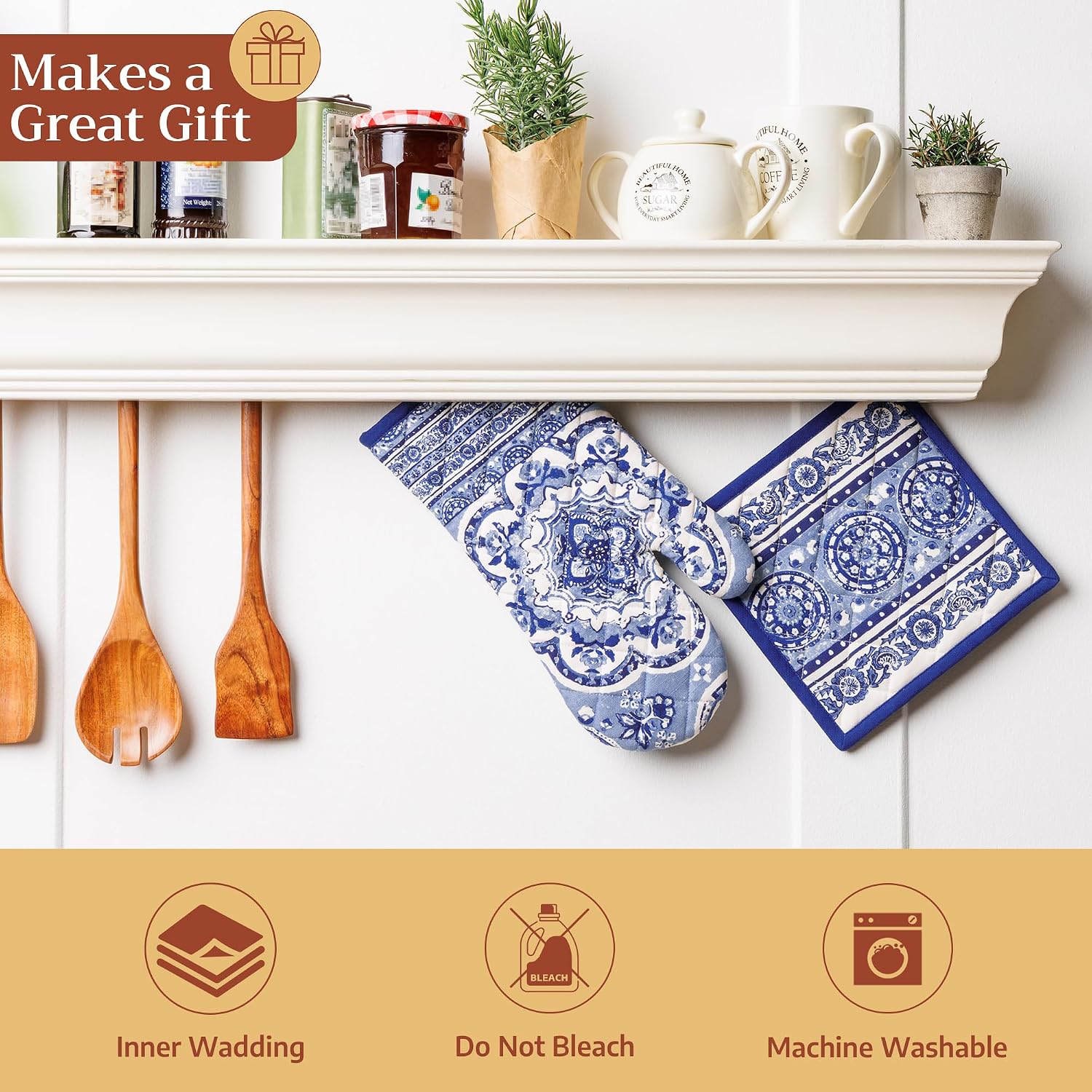 Maison d' Hermine 100% Cotton Oven Mitt & Pot Holder Set (7.5"x13" & 8"x8") image 5
