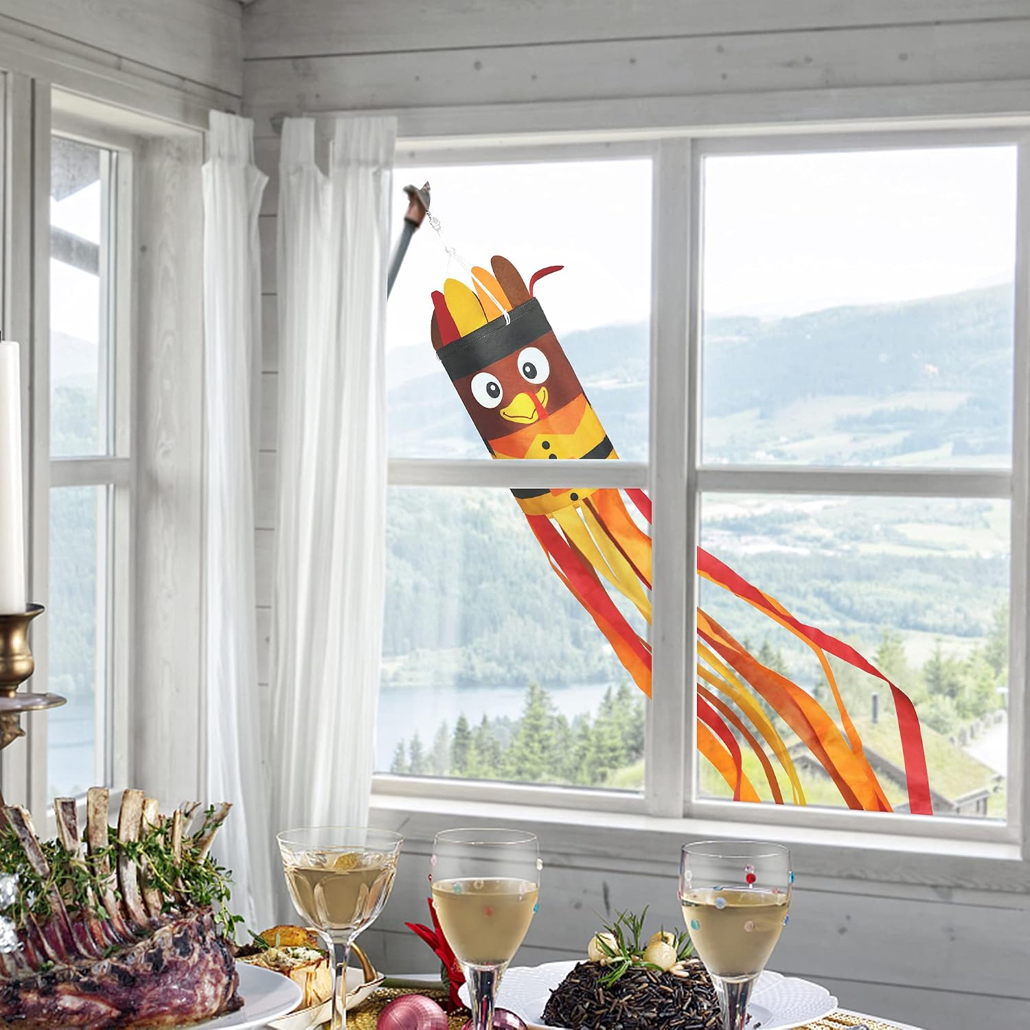 2Pcs 55 Inch Fall Thanksgiving Turkey Windsocks Decoration - Fall Thanksgiving Decorations - Thanksgiving Party Home Farmhouse Yard Wind Sock Outdoor Hanging Decor